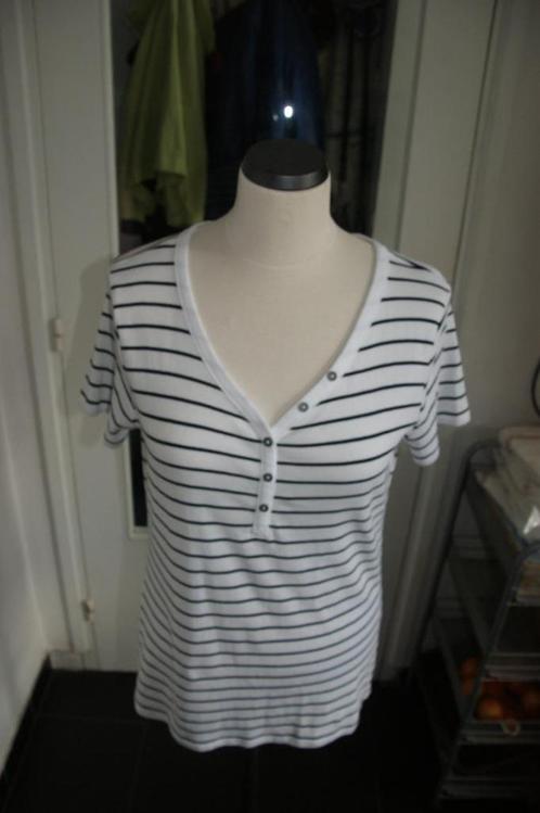 Shirt mt L (C&A) strepen m.k.m.+knoopjes wit-zwart(4)NIEUW, Kleding | Dames, T-shirts, Nieuw, Maat 42/44 (L), Wit, Korte mouw