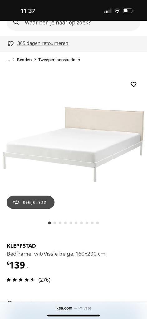 Ikea Kleppstad bed 160x200 (eventueel met topper en matras), Huis en Inrichting, Slaapkamer | Bedden, Zo goed als nieuw, Tweepersoons