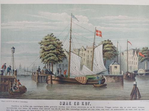 Smak en Kof Schepen ca. 1880 Litho, Antiek en Kunst, Kunst | Etsen en Gravures, Ophalen of Verzenden
