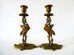 2 Messing kraanvogel kandelaars kandelaar met vogel, Ophalen of Verzenden, Koper of Brons