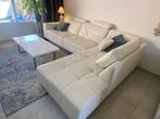 Wit leer leren hoekbank bank Incl. salontafel en vloerkleed, Ophalen, Gebruikt, Vierpersoons of meer, Leer