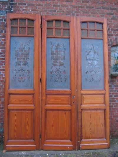 281hx215br 3-slag paneeldeuren met prachtig geetst glas, Antiek en Kunst, Antiek | Overige Antiek, Ophalen