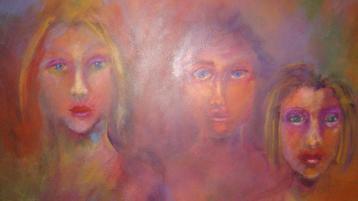 Drie vrouwen. Expressionistich acryl     beschikbaar voor biedingen