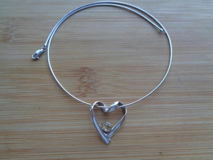 zilveren koordketting met apart hart hanger [653], Sieraden, Tassen en Uiterlijk, Kettingen, Zo goed als nieuw, Zilver, Zilver