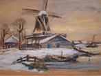 Winterlandschap met Molen van AJ Zwart, Antiek en Kunst, Kunst | Schilderijen | Klassiek, Ophalen of Verzenden