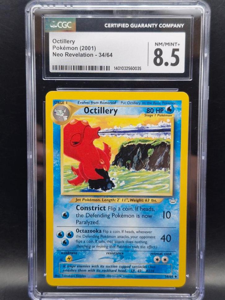 Octillery 2001 neo revelation #34 CGC 8.5, Hobby en Vrije tijd, Verzamelkaartspellen | Pokémon, Zo goed als nieuw, Meerdere kaarten