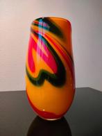 Murano Style Vaas Glas Geel Rood Groen Swirl 1980, Ophalen of Verzenden