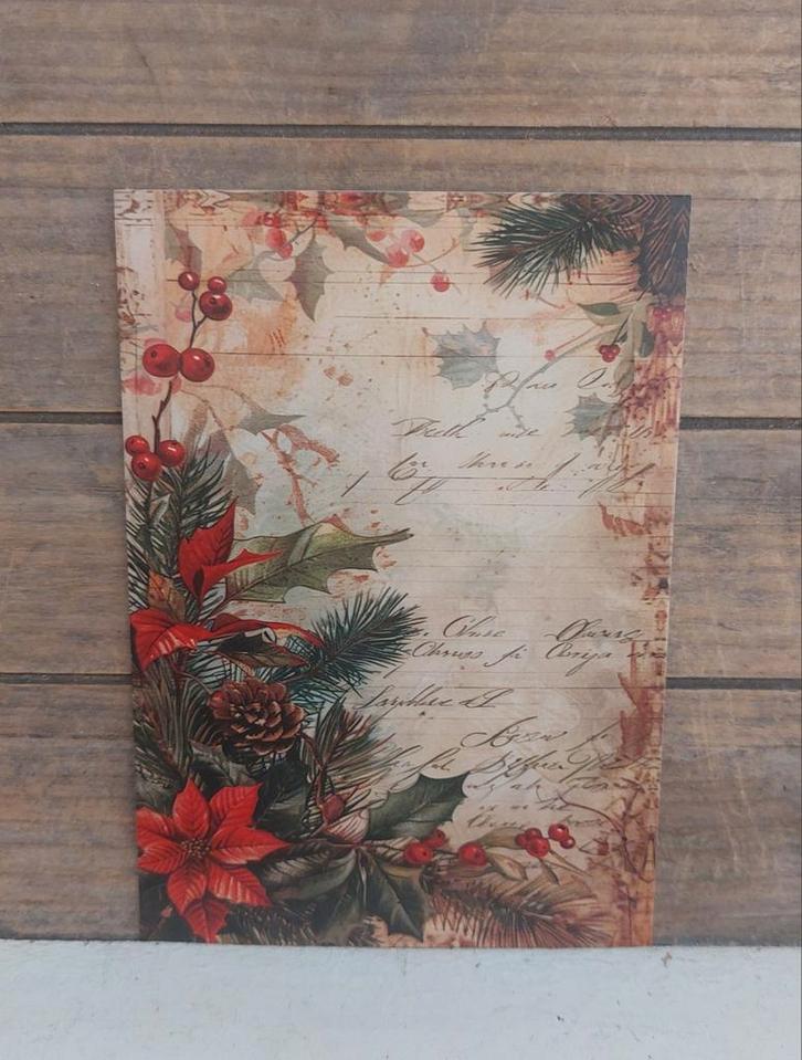 Vintage look kerst-kaart met kerststukje o.a. rode kerstster, Verzamelen, Ansichtkaarten | Themakaarten, Ongelopen, 1980 tot heden