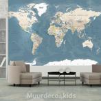 Wereldkaart vliesbehang Blue Vintage Map | Muurdeco4kids, Verzenden, Minder dan 10 m², Grijs, Werelds, wereldkaart,