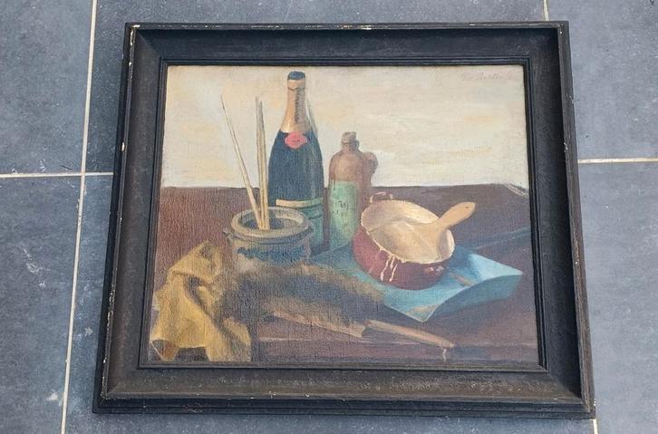 stilleven, schildersbenodigdheden, F. van Richter, 1916., Antiek en Kunst, Kunst | Schilderijen | Klassiek, Ophalen of Verzenden