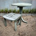 Tuintafel en voetenbankje, Tuin en Terras, Tuintafels, Ophalen of Verzenden, Gebruikt, Rond