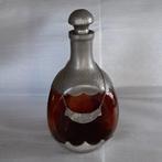 Oude bruine glazen karaf/ fles ( cognac ) met tin, gemerkt, Antiek en Kunst, Curiosa en Brocante, Ophalen