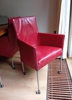 4 eetkamerstoelen, rood leer, Ophalen, Gebruikt, Leer, Vier