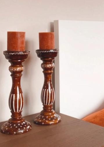 2 kandelaars naturel hout ibiza look donker bohemian 2 stuks beschikbaar voor biedingen