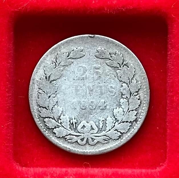 VERSCHILLENDE JAREN 25 cent Wilhelmina 'Loshangend Haar', Postzegels en Munten, Munten | Nederland, Ophalen, Zilver, 25 cent, Koningin Wilhelmina