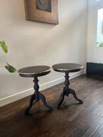 Teakhouten wijtafeltjes, matzwart met bladgoud, Huis en Inrichting, Ophalen, Gebruikt, Rond, Hout