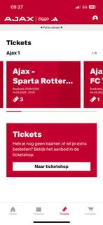 2 kaartjes Ajax tegen Sparta vak 113 naast elkaar, Twee personen, April