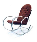 Vintage rocking chair jaren ‘60, 100 tot 125 cm, Vintage retro buisframe design rotan webbing papercord, Ophalen of Verzenden