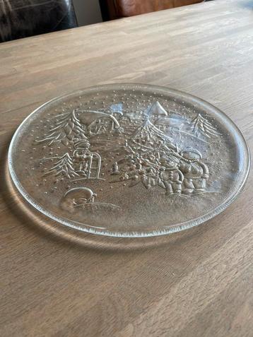 Platte glazen schaal, vla/gebak schotel. 31 cm. beschikbaar voor biedingen