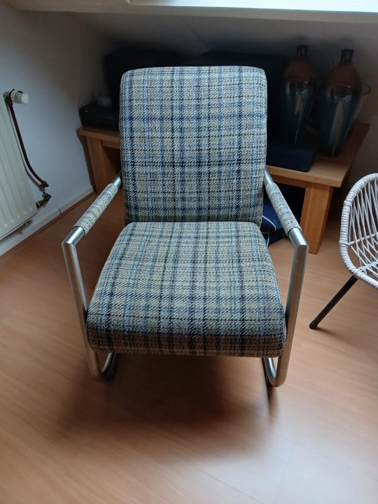 Loungestoel, rvs + stoffen bekleding, Gebruikt, 75 tot 100 cm, Ophalen of Verzenden, 50 tot 75 cm