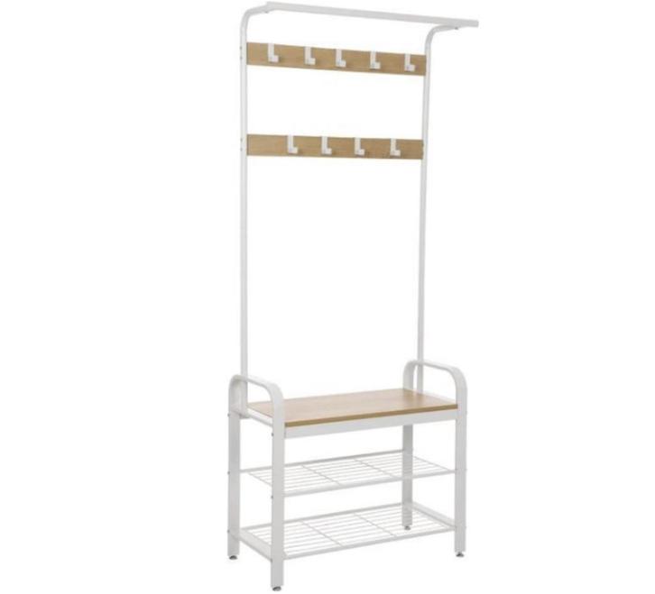 zitbank en schoenenrek - Wit - 77x33,7x183, Huis en Inrichting, Woonaccessoires | Kapstokken, Wandkapstok, Minder dan 100 cm, Hout