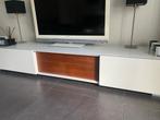 Design tv meubel met melkhandel notenhout en hoogglans wit, Ophalen of Verzenden, 25 tot 50 cm, Glas, Minder dan 100 cm