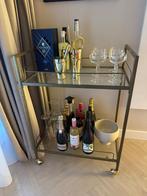 Barcart / keukentrolley goud met glas, Huis en Inrichting, Tafels | Sidetables, Ophalen, 50 tot 100 cm, Zo goed als nieuw, Glas