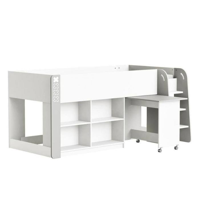 ZGAN Halfhoogslaper Wit/Grijs, Huis en Inrichting, Slaapkamer | Stapelbedden en Hoogslapers, Zo goed als nieuw, Hoogslaper, 90 cm