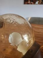 Antieke hanglamp met glazenier bewerktglas geel, Antiek en Kunst, Ophalen of Verzenden