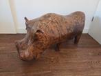Vintage leren voetenbank Dimitri Omersa nijlpaard,  hippo, Ophalen, Minder dan 50 cm, Gebruikt, Leer