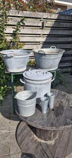 Zinken bloembakken teilen brocante, Tuin en Terras, Bloembakken en Plantenbakken, Ophalen, Minder dan 30 cm, Rond, Zo goed als nieuw