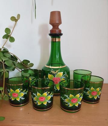 Italiaans Vintage Glazen barset met Bloemen beschikbaar voor biedingen