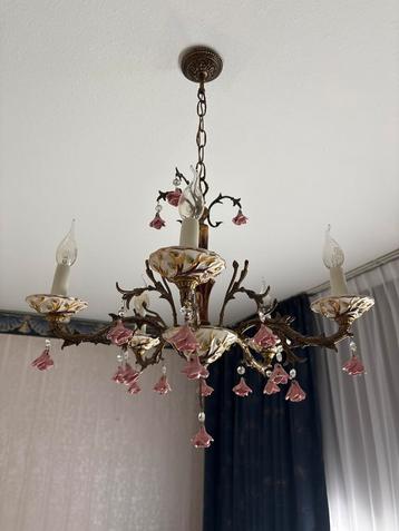 Koperen Porseleinen Lamp met Bloemen beschikbaar voor biedingen