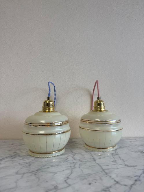 Vintage hanglamp geel goud E27 glas retro antiek, Antiek en Kunst, Antiek | Lampen, Ophalen of Verzenden