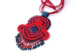 Hanger - collier Soutache met blauwe goudsteen, Ophalen of Verzenden, Nieuw, Rood, Overige materialen
