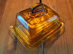 Art Deco Leerdam Copier amberkleur kaasstolp jaren 30, Ophalen of Verzenden