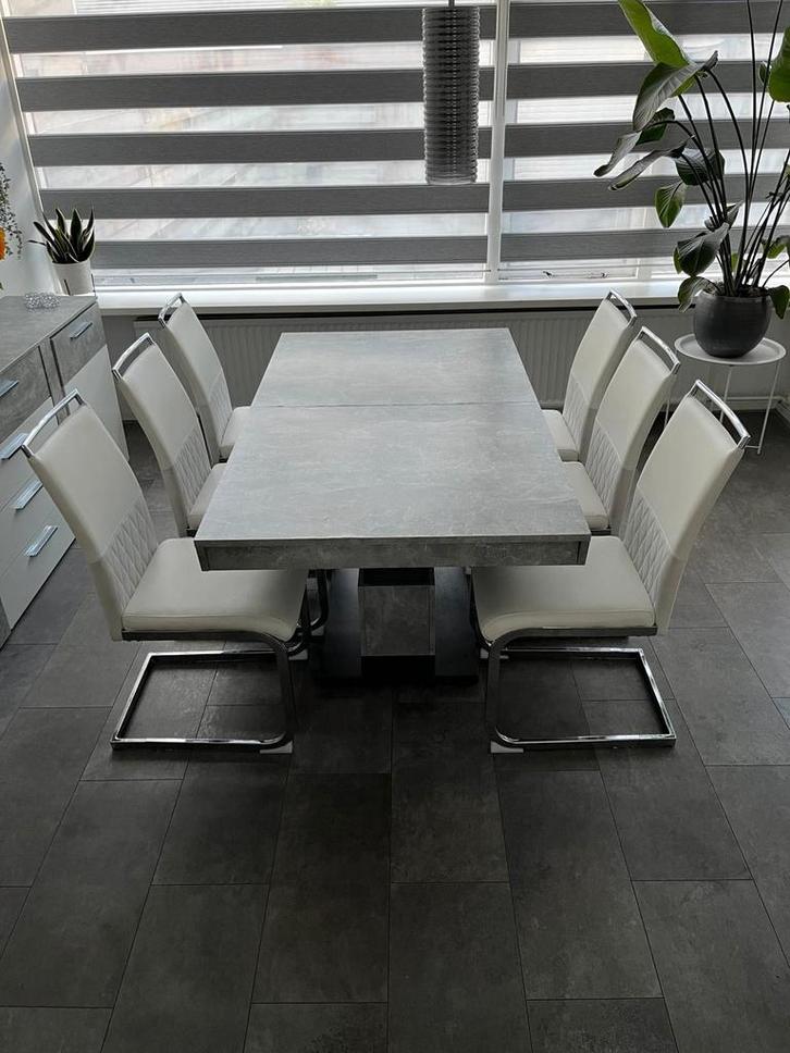 Eettafel met 6 stoelen, Huis en Inrichting, Tafels | Eettafels, Gebruikt, 100 tot 150 cm, 150 tot 200 cm, Vijf personen of meer