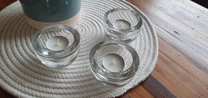 Setje van 3 design glazen waxinelichthouder, Huis en Inrichting, Woonaccessoires | Kandelaars en Kaarsen, Nieuw, Kandelaar, Minder dan 25 cm