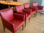 Topform design eetkamerstoelen – rood leder, set van 4!, Huis en Inrichting, Stoelen, Ophalen, Gebruikt, Hout, Vier