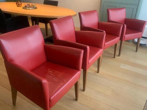 Topform design eetkamerstoelen – rood leder, set van 4!, Huis en Inrichting, Stoelen, Gebruikt, Vier, Hout, Leer, Rood, Ophalen
