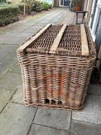 Antieke Belgische wol rieten mand met houten details, Gebruikt, 50 tot 100 cm, 50 tot 75 cm, Ophalen of Verzenden