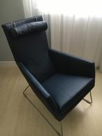 Fauteuil, blauw leder, Ophalen of Verzenden, Zo goed als nieuw, 50 tot 75 cm, Modern