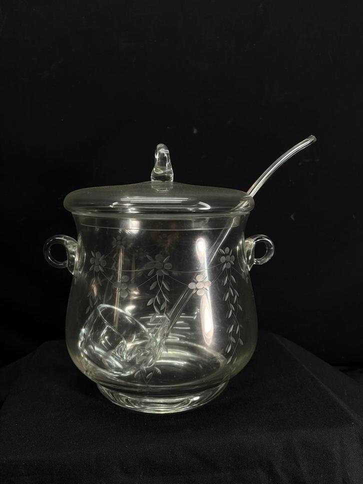 Vintage Glazen Punch Bowl Set met Lepel, Antiek en Kunst, Antiek | Glas en Kristal, Ophalen