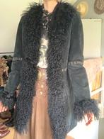 Naf Naf lammy coat L bohemian mongolian fur jas, -, Zwart, Maat 42/44 (L), Ophalen of Verzenden