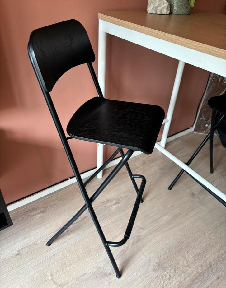 IKEA Franklin Barkruk 2 stuks  - Zwart, Huis en Inrichting, Barkrukken, Zo goed als nieuw, 60 tot 90 cm, Hout, Metaal, 2 krukken