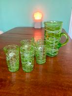 Uraniumglas Karaf + Glazen | Annagroen Vintage Set, Ophalen, Waterglas