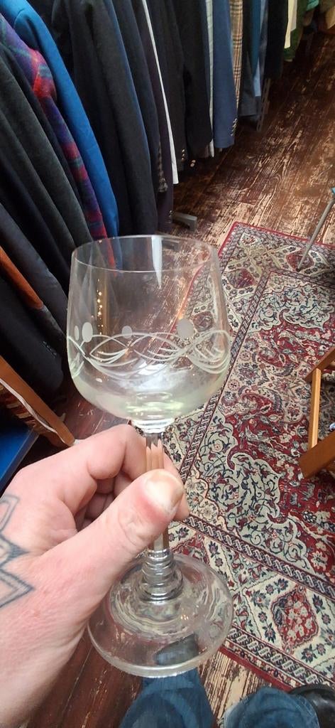 Vintage Gegraveerde Wijnglazen Set, Ophalen of Verzenden