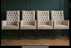 4 x Landelijke eetkamerstoelen beige velvet nieuw !, Huis en Inrichting, Ophalen, Overige kleuren, Vier, Stof