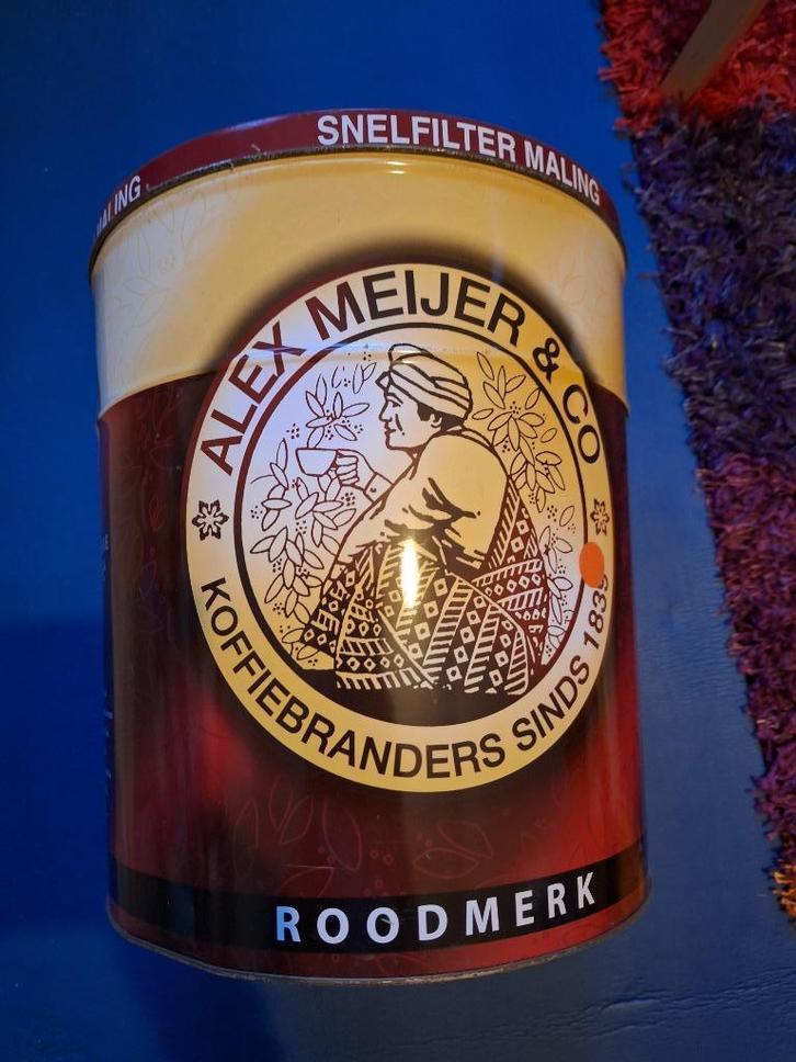 Koffieblik Alex Meijer & Co hoogte 32 cm doorsnee 28 cm, Verzamelen, Blikken, Gebruikt, Overige, Overige merken, Ophalen