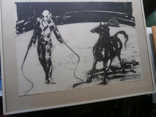 Circus Dressuur, mooie Aquarel/litho JOS GOLDENBELT SCHEEN, Antiek en Kunst, Kunst | Schilderijen | Klassiek, Ophalen